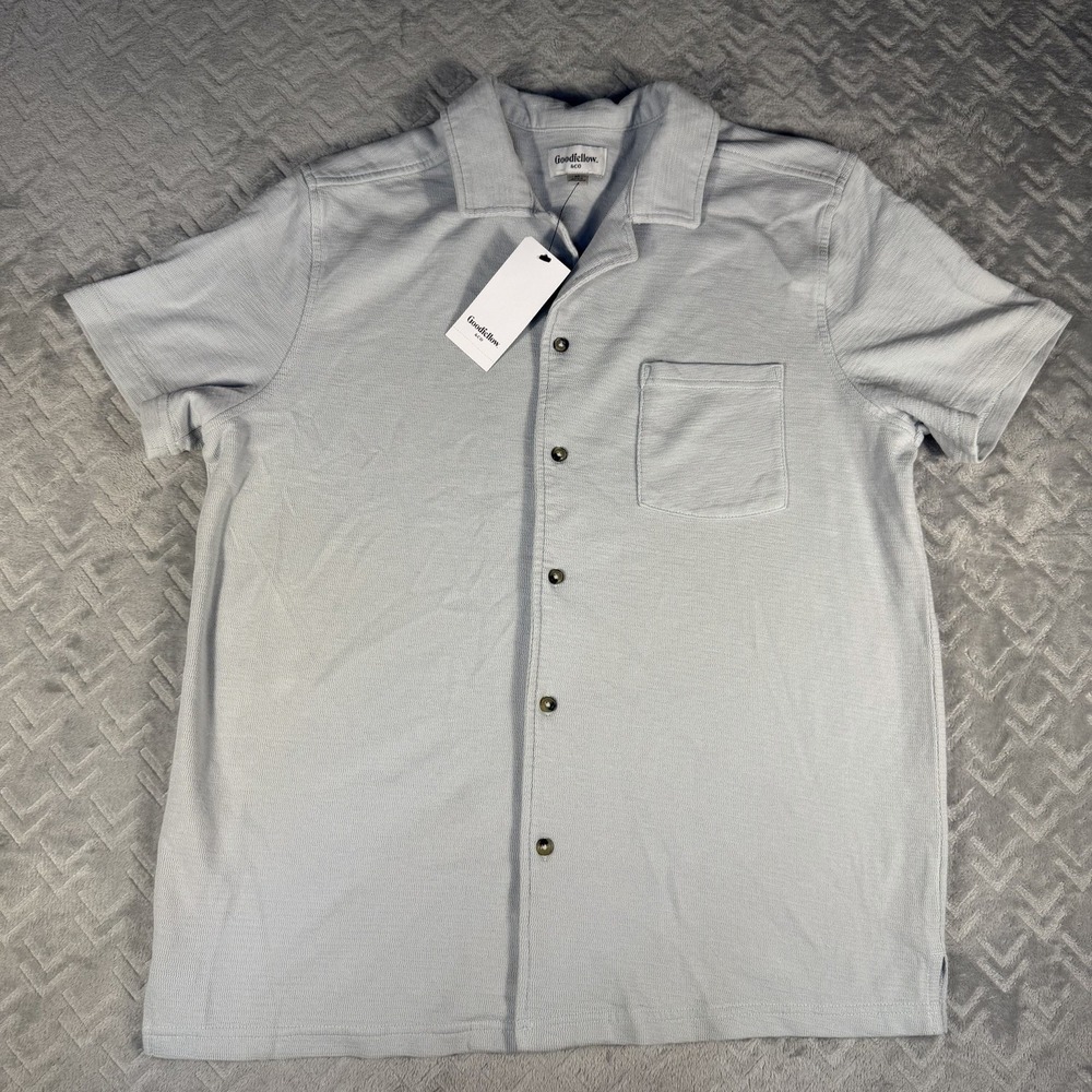 Goodfellow & Co Men's Game Day Full Button Camp Shirt Gray Pique Knit Medium